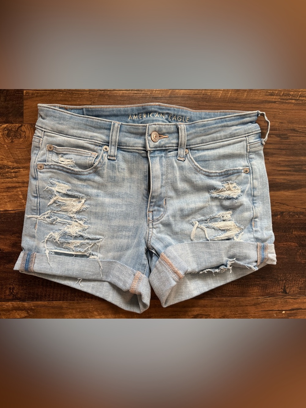 American Eagle Outfitters Light Wash Distressed Denim Shorts